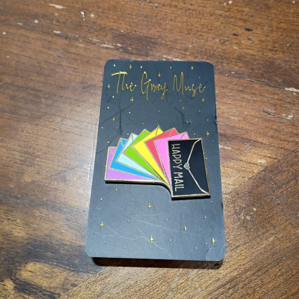 The Gray Muse Happy Mail Enameled Pin Rainbow 1.5"